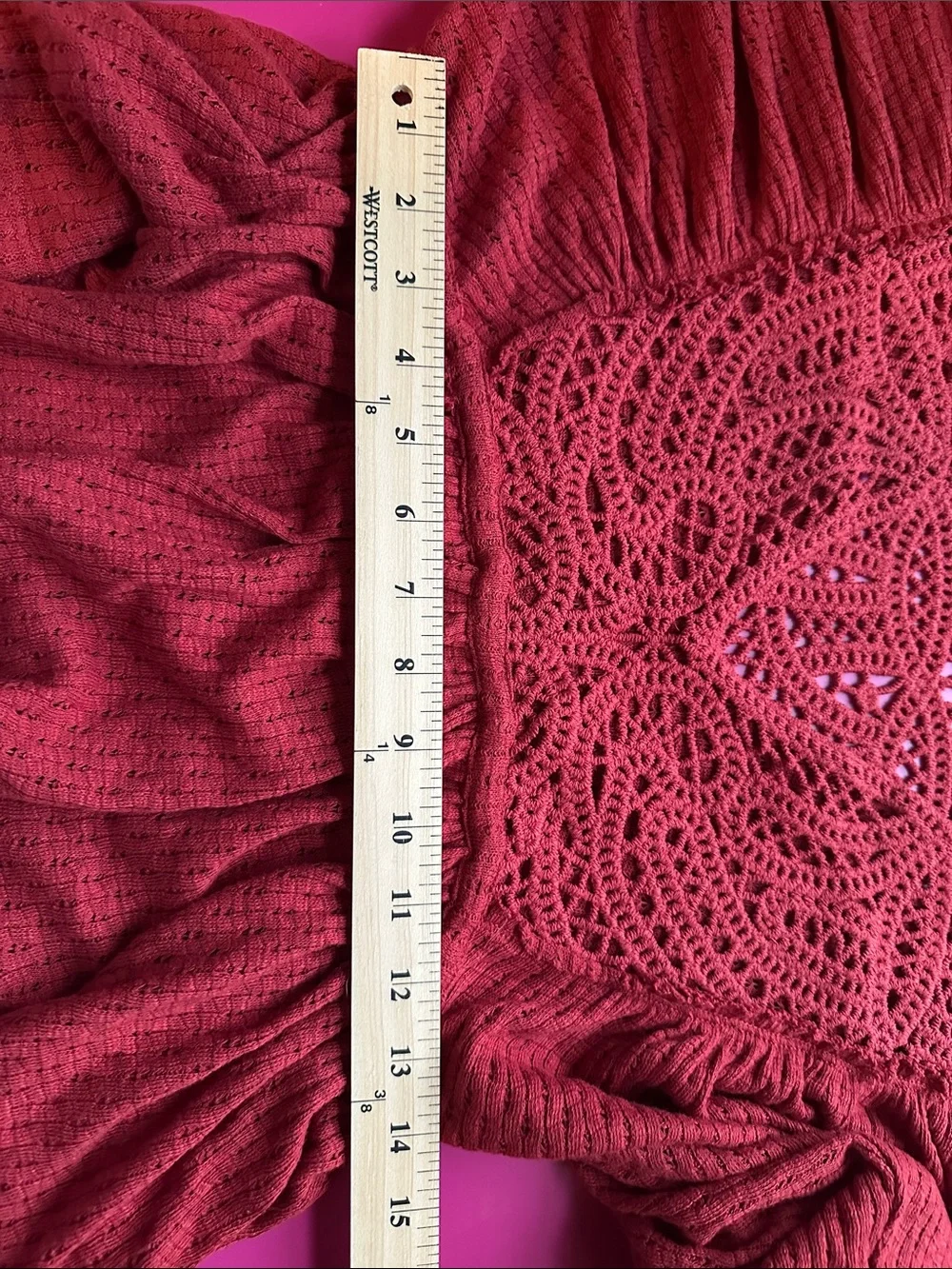 Free People Deep Red Crochet V-Neck Peplum Blouse